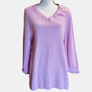 Talbots V Neck 3/4 Sleeve with Fringe Pink Sweater Sz XL